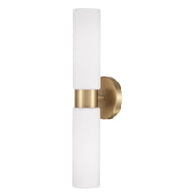 Load image into Gallery viewer, 2-Light Dual Linear Sconce Bath Bar in Aged Brass with Soft White Glass