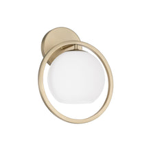Load image into Gallery viewer, 1-Light Circle Sconce in Matte Brass with Soft White Glass