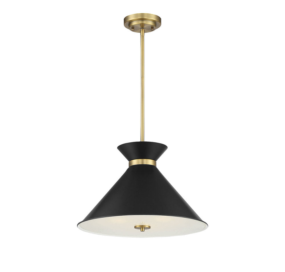 Lamar 3-Light Pendant in Matte Black with Warm Brass Accents