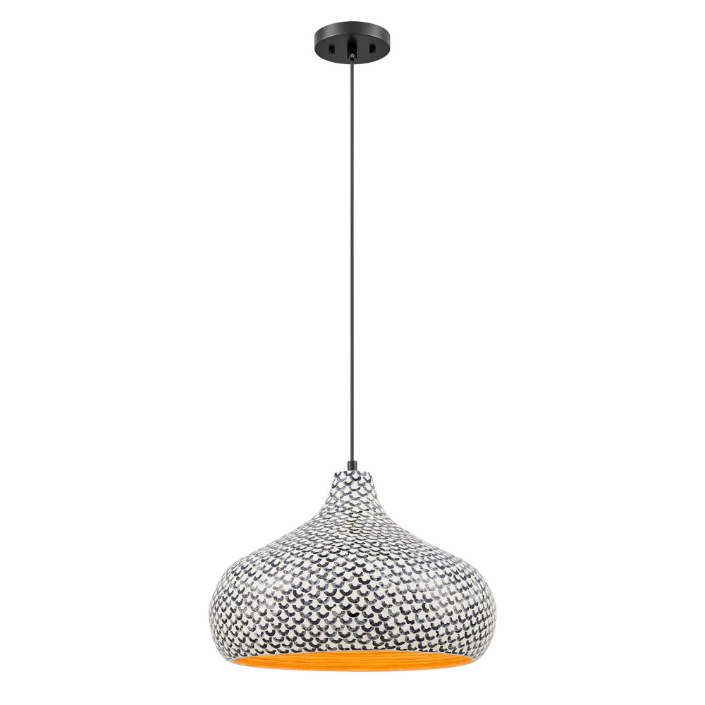 Jade 1-Light Pendant in Black and White Shell