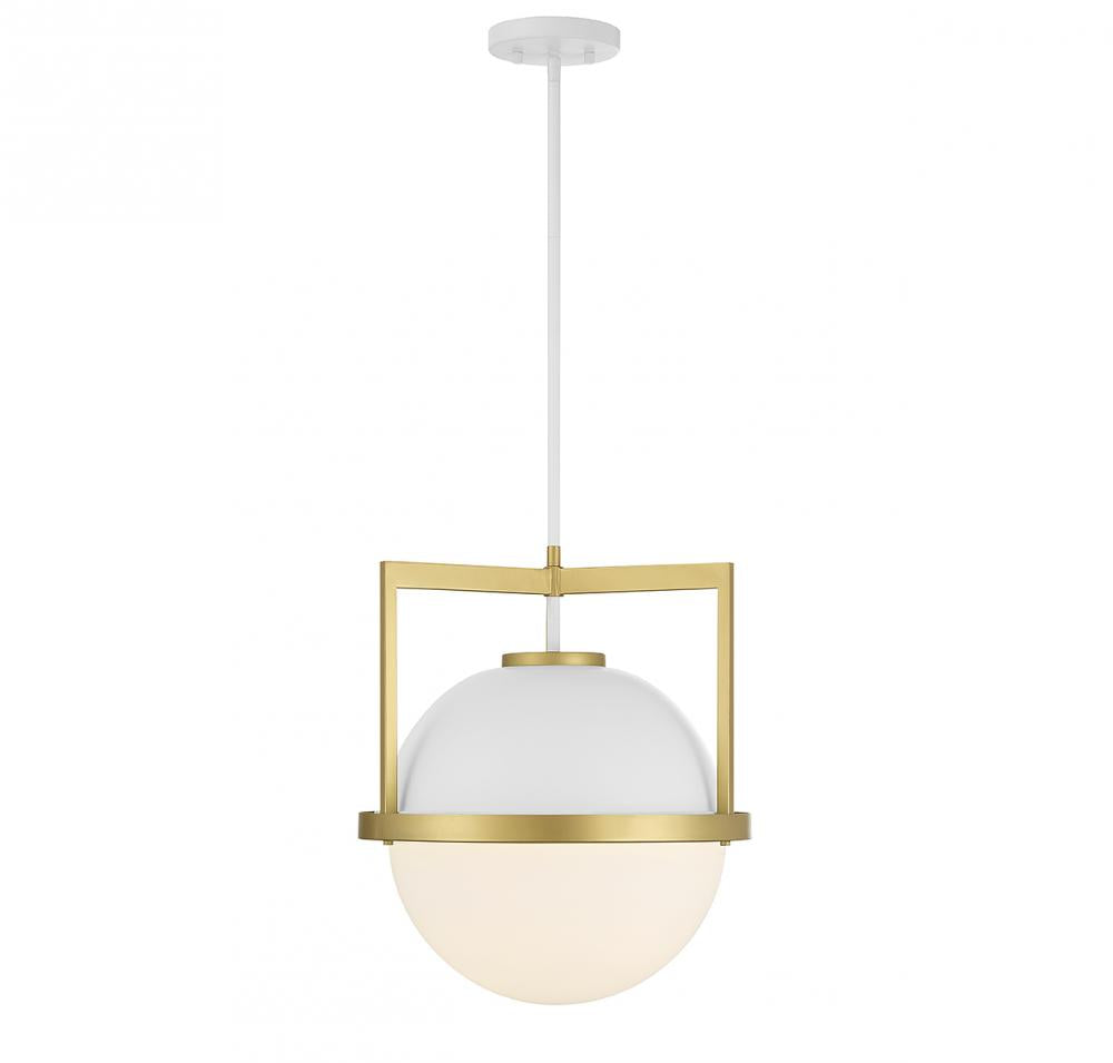 Carlysle 1-Light Pendant in White with Warm Brass Accents