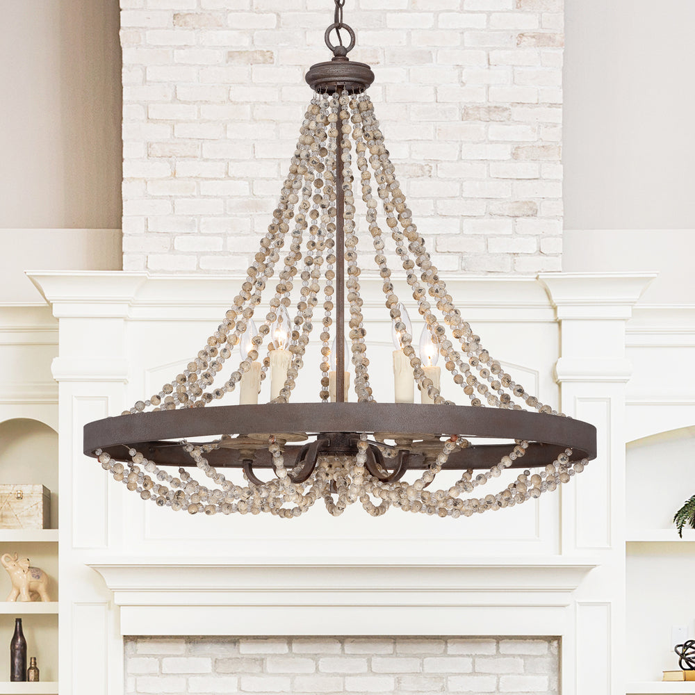 Mallory 5-Light Pendant in Fossil Stone