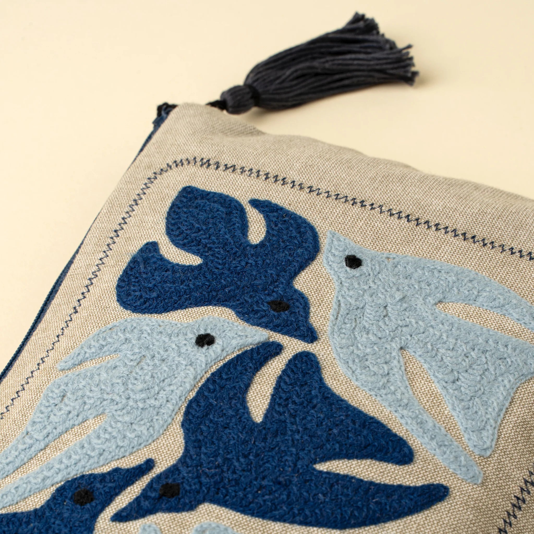 Birdsong Embroidered Pouch, Blues