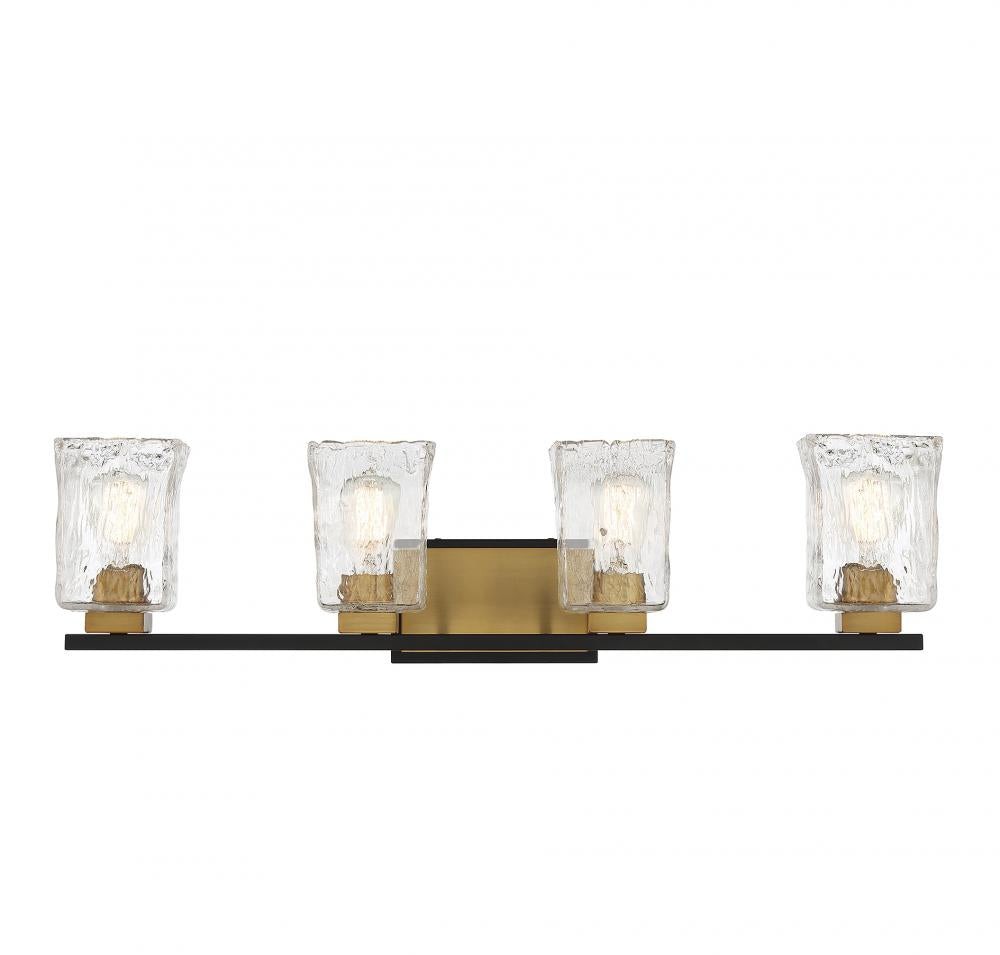 Sidney 4-Light Bathroom Vanity Light in Matte Black with Warm Brass Accents