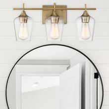 Load image into Gallery viewer, Octave 3-Light Bathroom Vanity Light in Warm Brass