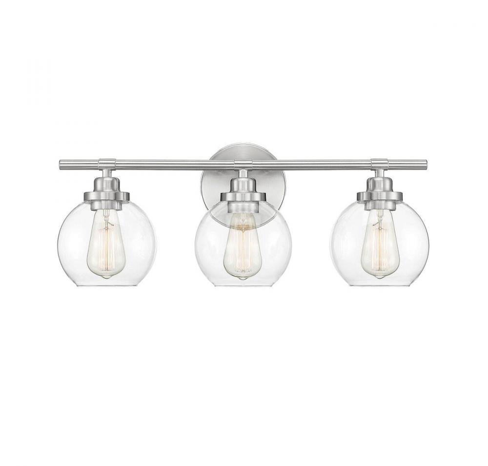 Carson 3-Light Bathroom Vanity Light in Satin Nickel
