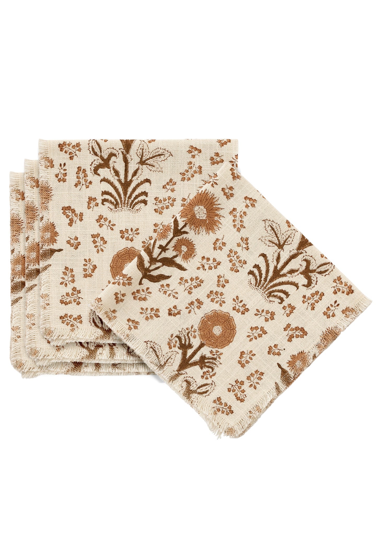 Napkins Set Of 4 Cotton Block Printed Multi-Dusty Rose