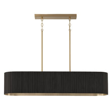 Load image into Gallery viewer, 5-Light Linear Chandelier in in Matte Brass and Handcrafted Fluted Mango Wood in Black Stain