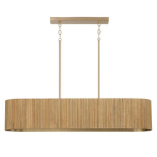 Load image into Gallery viewer, 5-Light Linear Chandelier in in Matte Brass and Handcrafted Fluted Mango Wood in White Wash