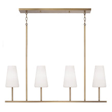 Load image into Gallery viewer, 4-Light Modern Linear Chandelier in Aged Brass with Tapered Soft White Glass