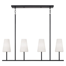 Load image into Gallery viewer, 4-Light Modern Linear Chandelier in Matte Black with Tapered Soft White Glass