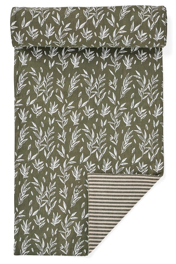 Table Run Print Olive Branch Green