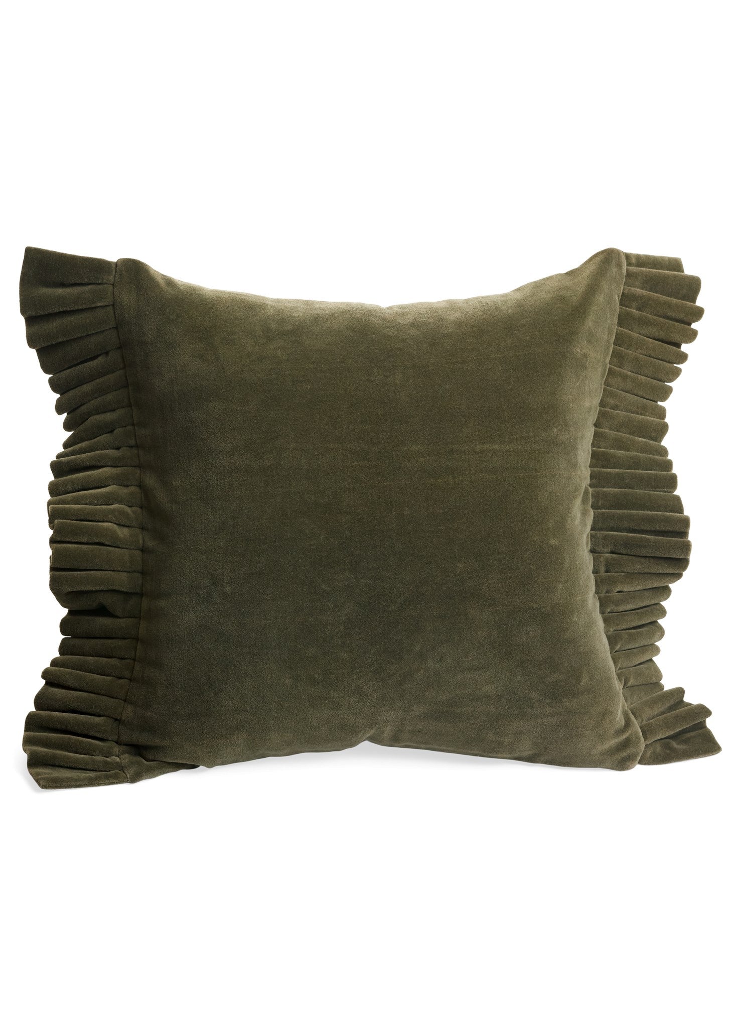 Cushion Velvet 2 Sides Frills 17X17 Dark Olive