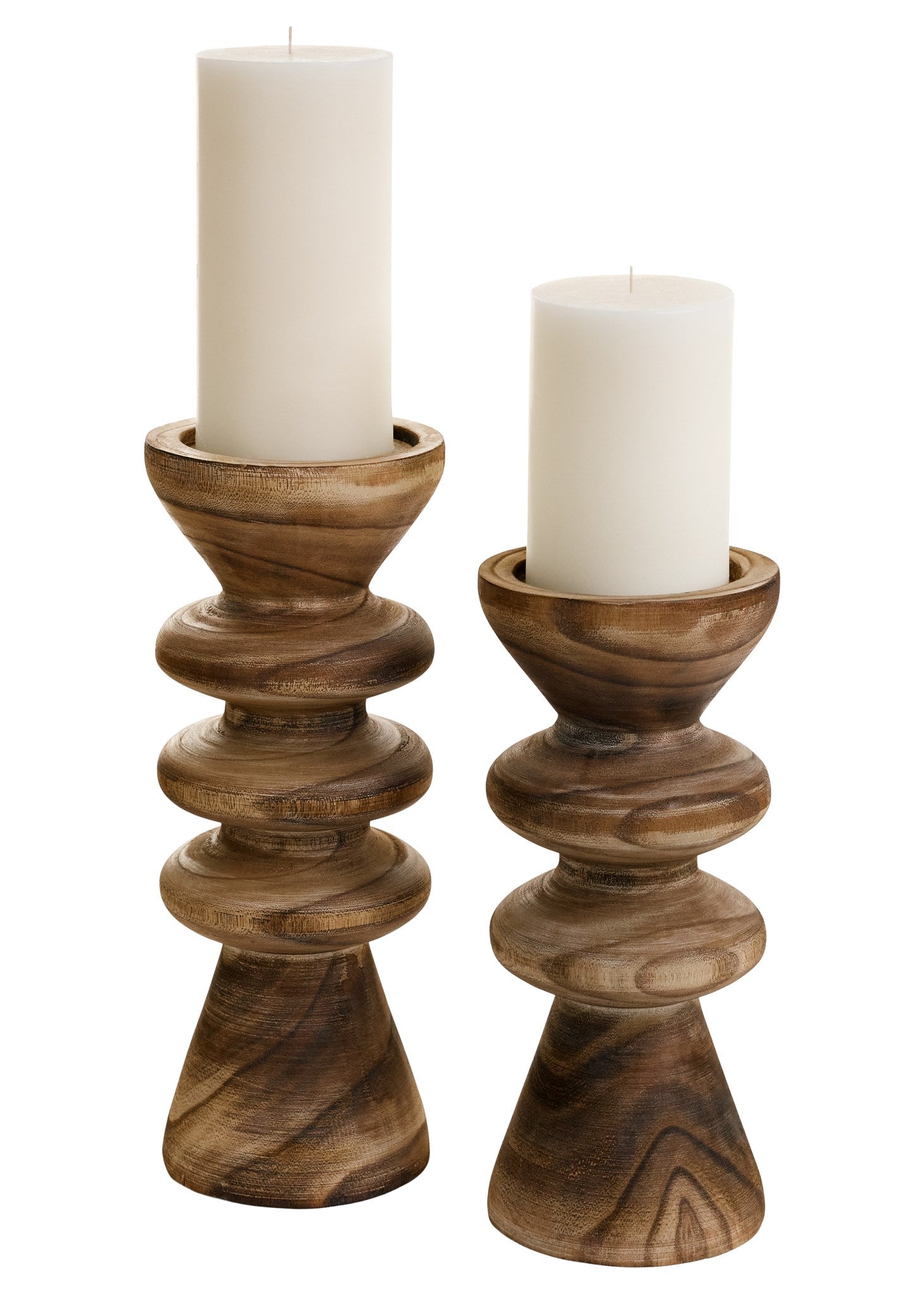 Candle Holder Paulownia Wood Washed Grey