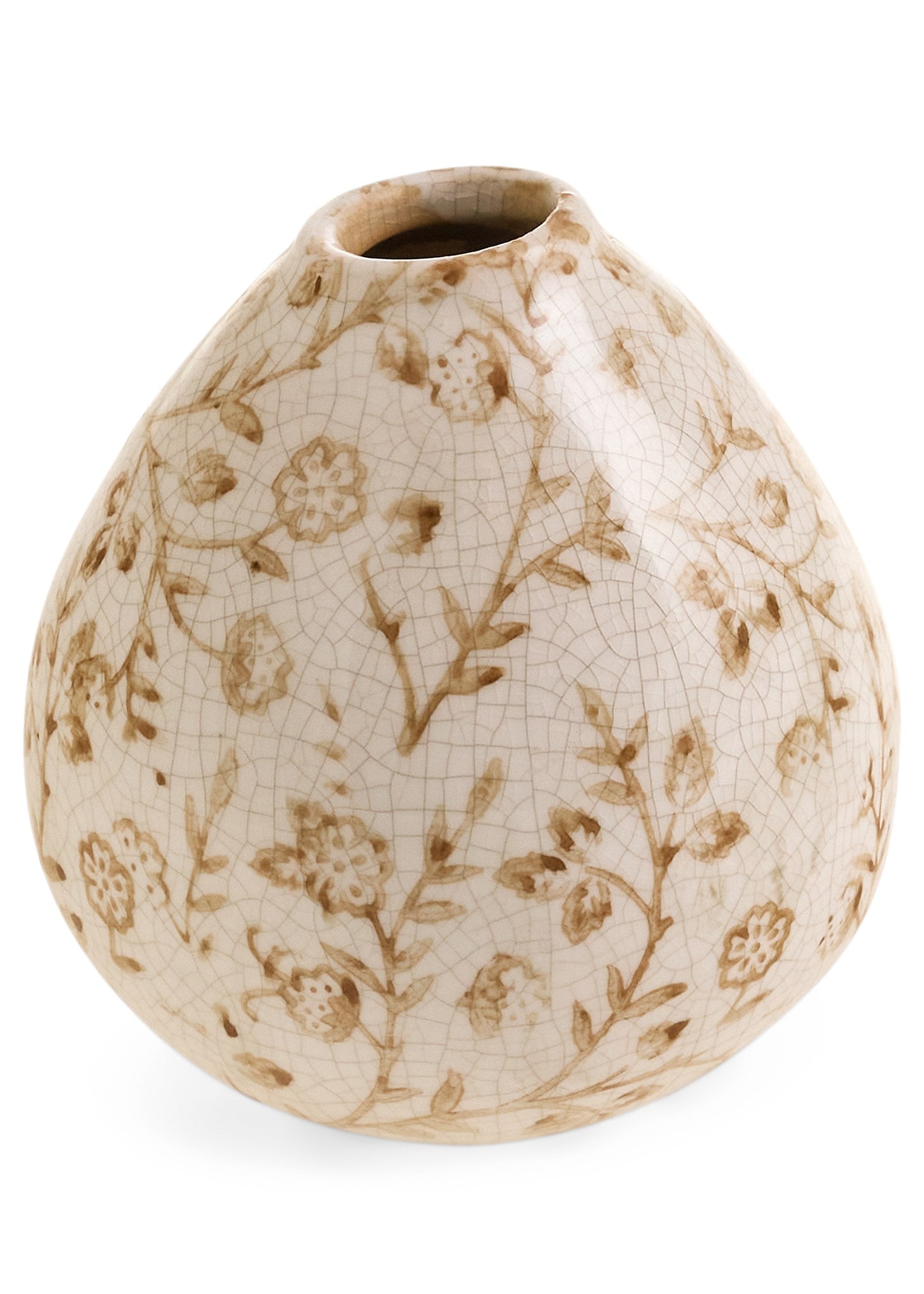 Bud Vase Printed Flowers Stoneware White/ Dark Brown