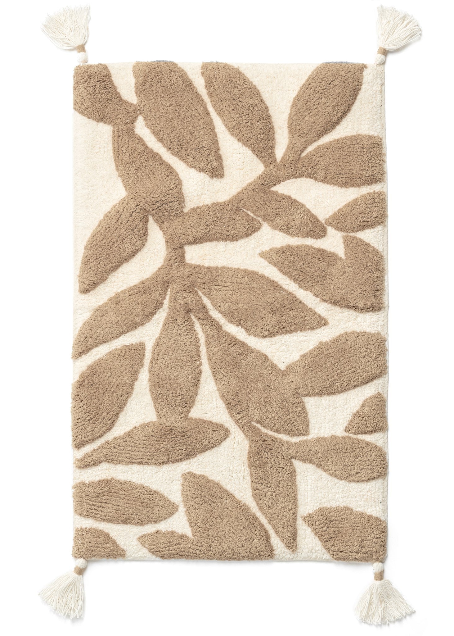 Bathmat Cotton Tufted W/Leaf Design Taupe