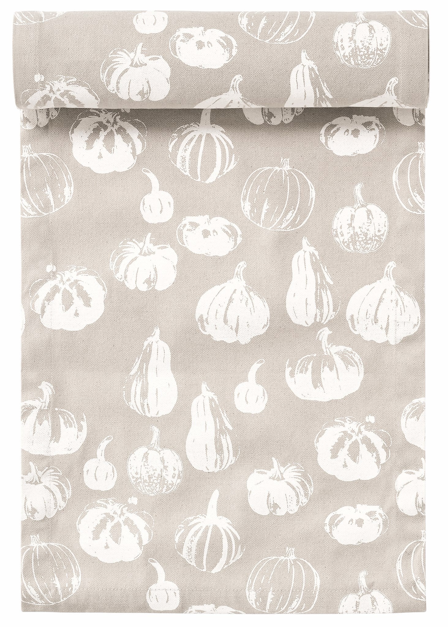 Table Runner Cotton Print Gourds Linen White