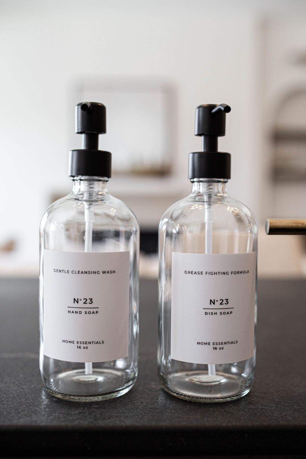 Clear Soap Bottle Dispenser with Label- Dish or Hand Soap
