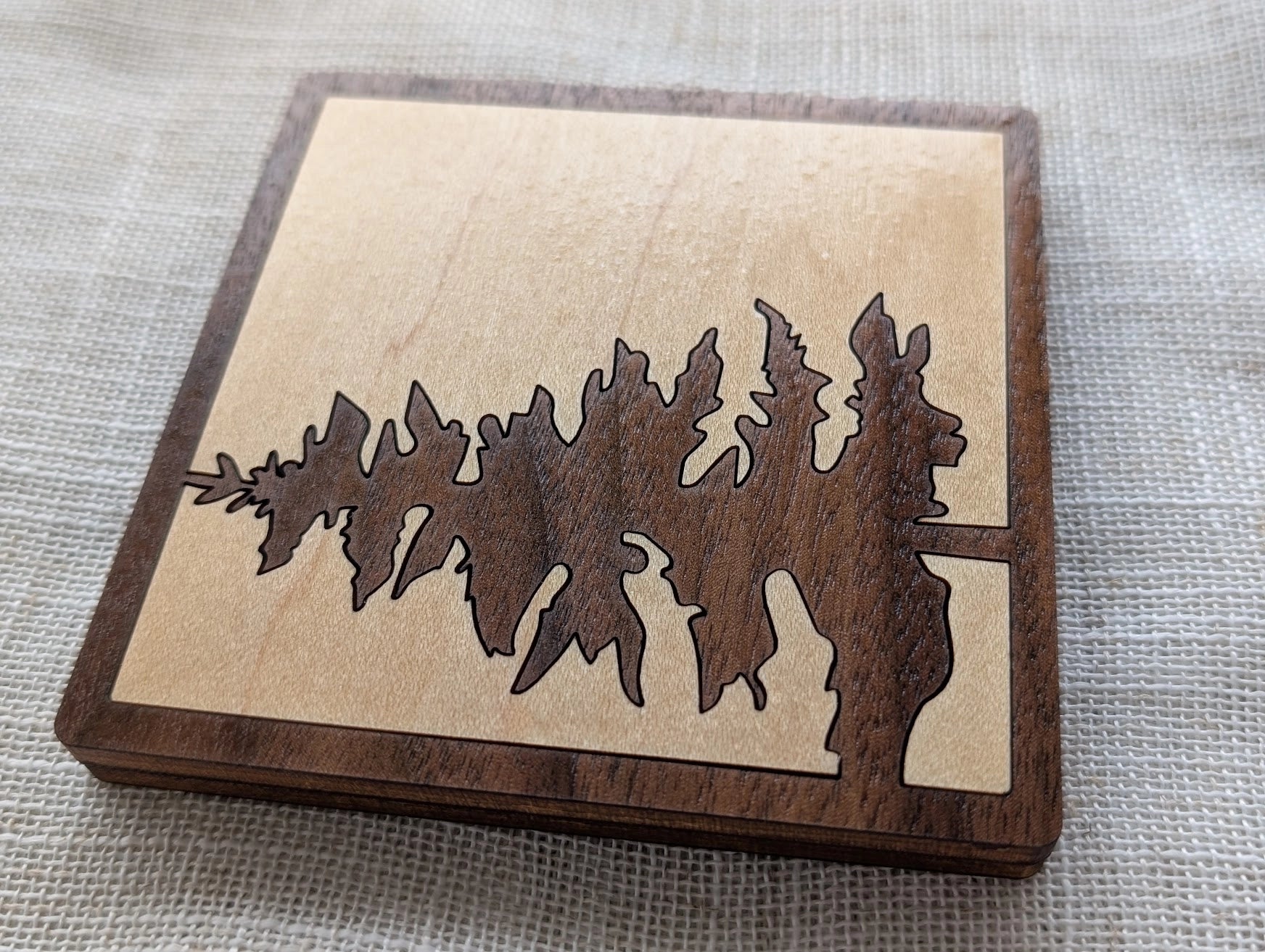 Pine Tree Inlay Wood Coaster - Made in Canada