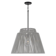 Load image into Gallery viewer, 1-Light Indoor Outdoor Pendant in Matte Black and Hand-wrapped Grey Resin Rope
