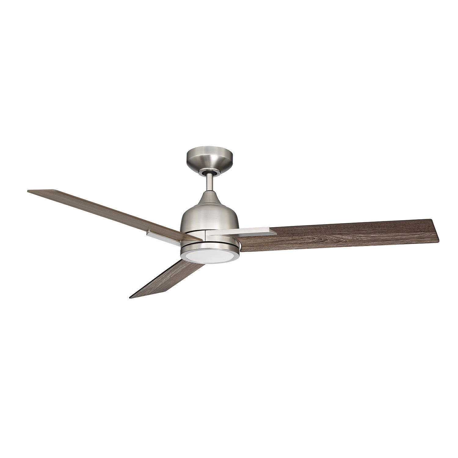 TRITON 52 in. LED Black Ceiling Fan - Satin Nickel with Vintage Oak blades