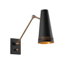 Load image into Gallery viewer, Brickell 5-in Matte Black/Hazelnut Leather 1 Light Wall/Vanity