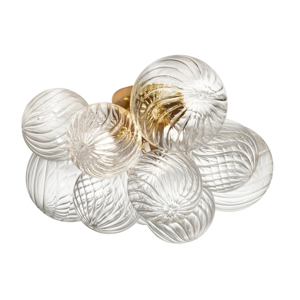 3LT Flush Mount, AGB w/ CLR Spiral Glass
