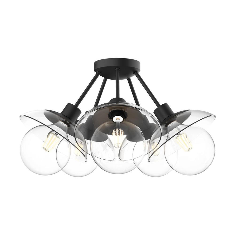 Francesca 20-in Clear Glass/Matte Black 5 Lights Semi Flush Mount