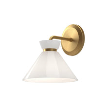 Load image into Gallery viewer, Halston 8-in Brushed Gold/Glossy Opal Glass 1 Light Wall/Vanity
