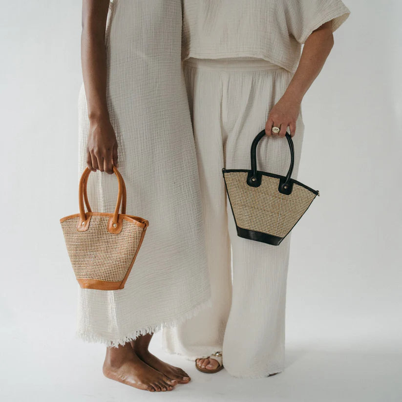 Leather Bag with Cane Accent - Mata Handled Crossbody