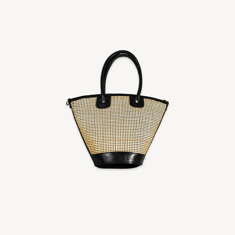 Leather Bag with Cane Accent - Mata Handled Crossbody