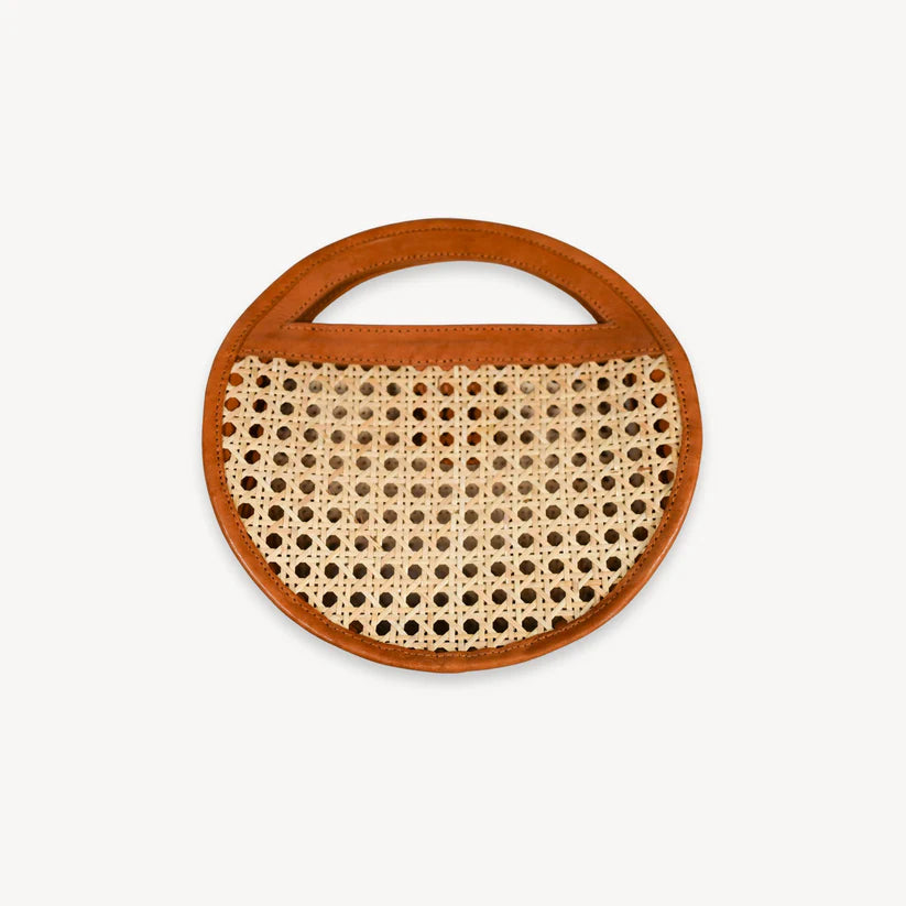 Leather Bag with Cane Accent - Round