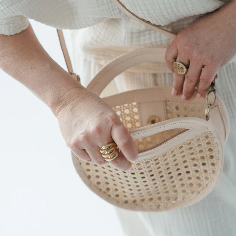 Leather Bag with Cane Accent - Round
