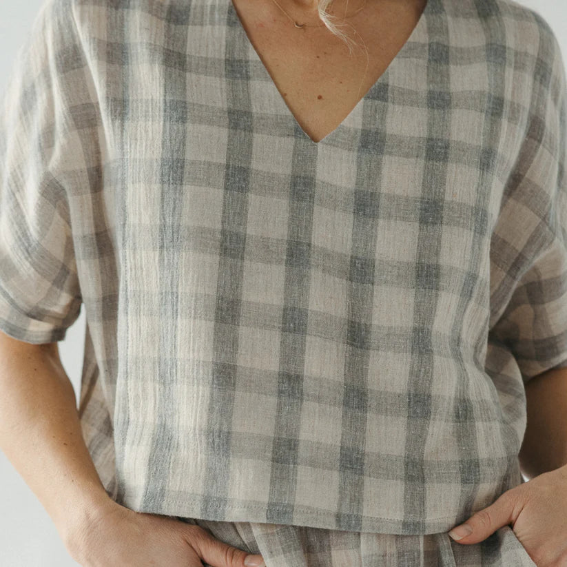 Grey Plaid Crop Top - One Sized by Pokoloko