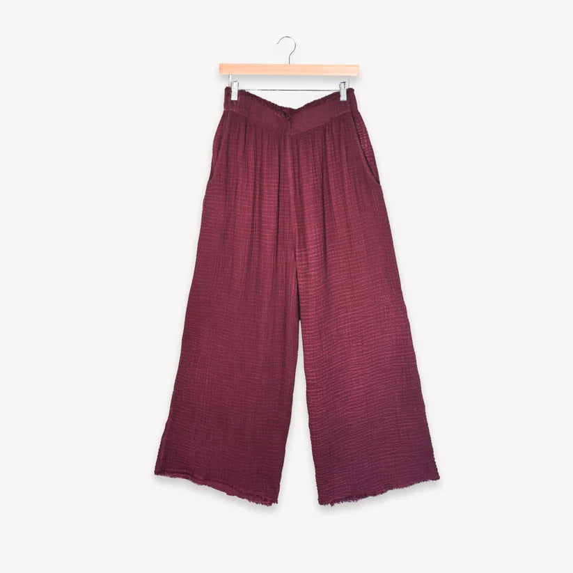 4-Layer Crinkle Palazzo Pants (Cranberry)