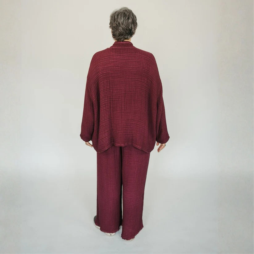 4-Layer Crinkle Palazzo Pants (Cranberry)