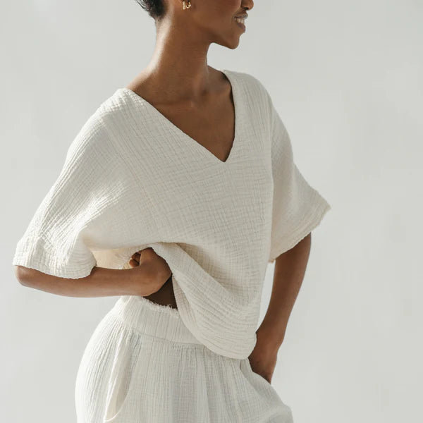 Crinkle V Neck Top (2 Colours)