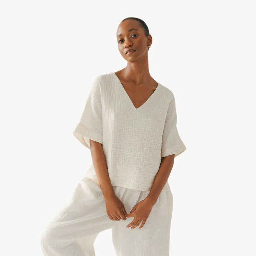 Crinkle V Neck Top (2 Colours)
