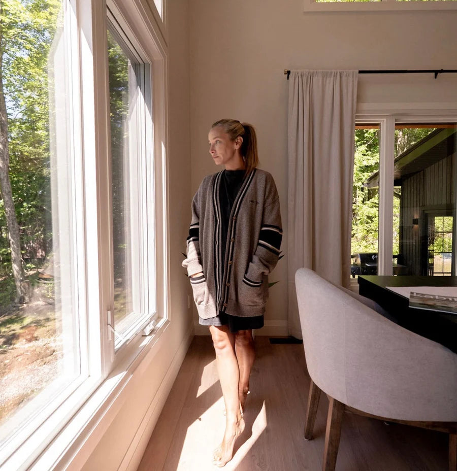 Northwood Collection Knit Cardi - Sand Mix, Ivory, Black Paddles
