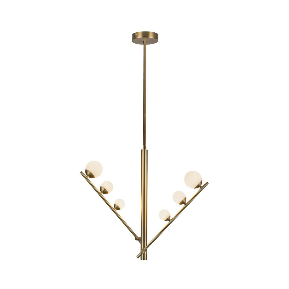 Cypress 2 Head Brushed Gold/Opal Glass LED Pendant