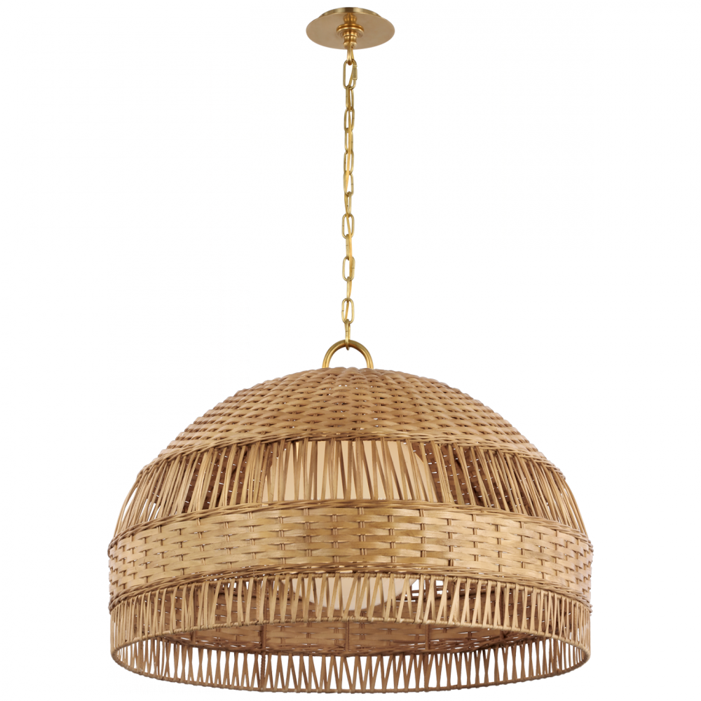 Whit Extra Large Dome Hanging Shade in Soft Brass and Natural Wicker