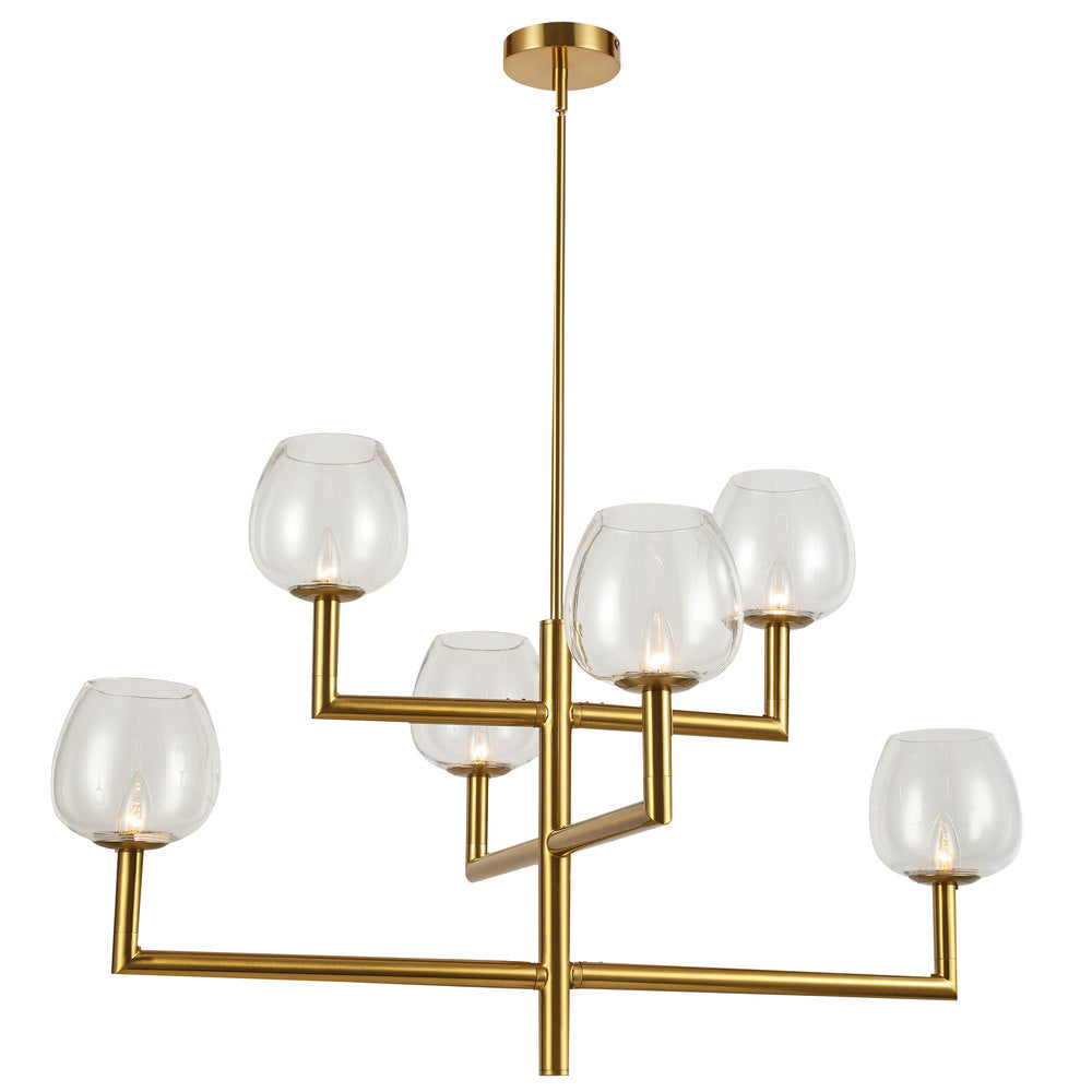 6LT Chandelier, AGB w/ CLR Glass