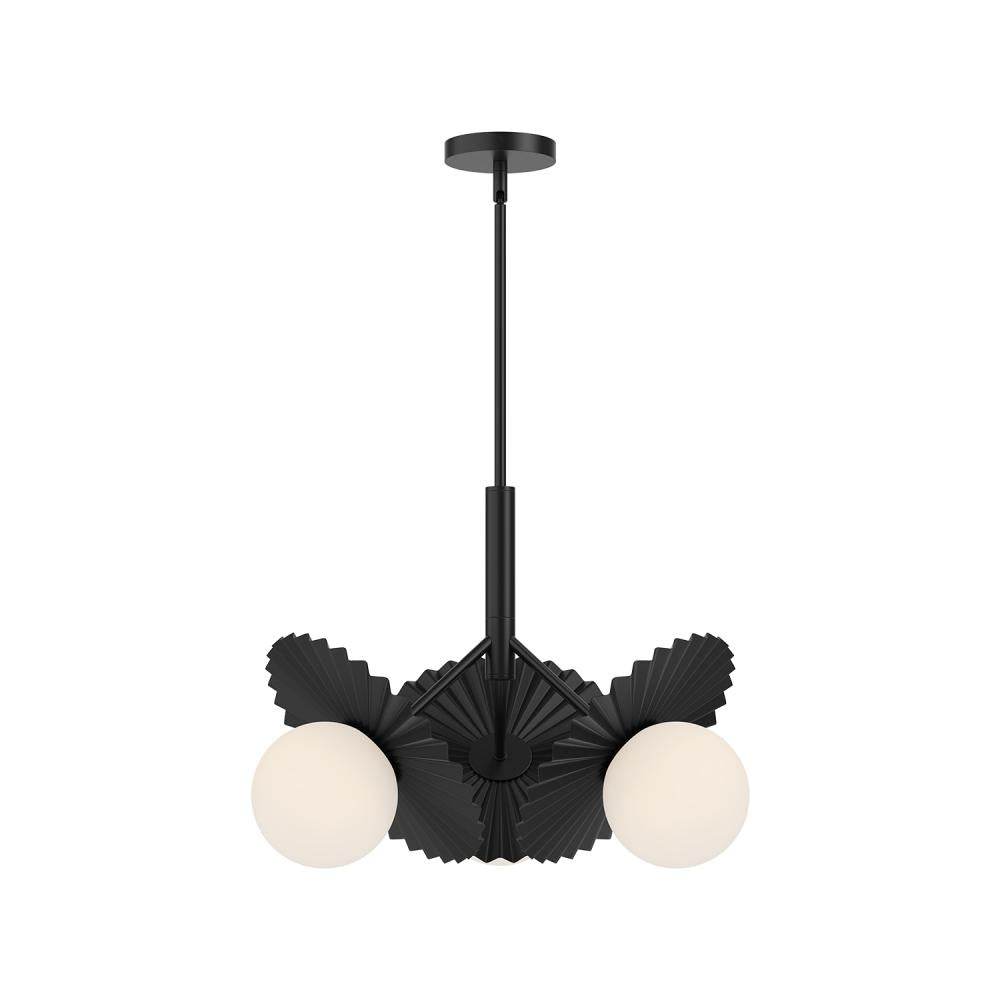 Plume 21-in Matte Black/Opal Glass 3 Lights Chandeliers