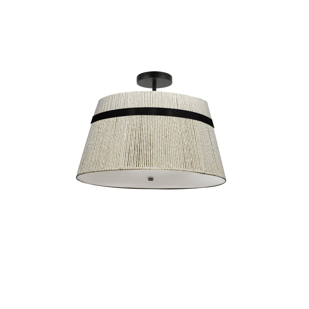 3LT Semi-Flush, MB w/ Natural WH String Shade