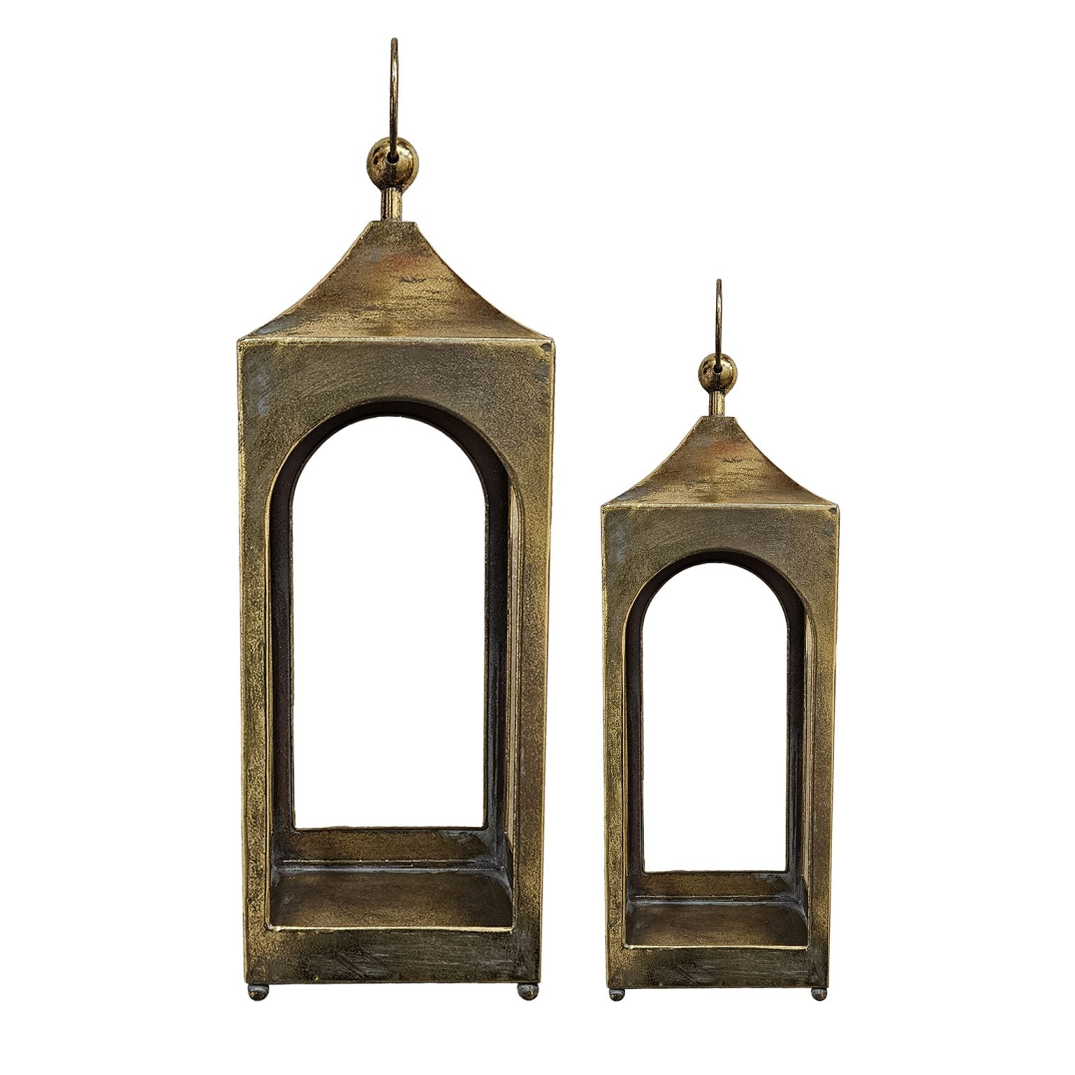 Metal Lanterns 8"X25" | 6"X19" Antique Gold Finish 2 Piece Set (2 Styles)