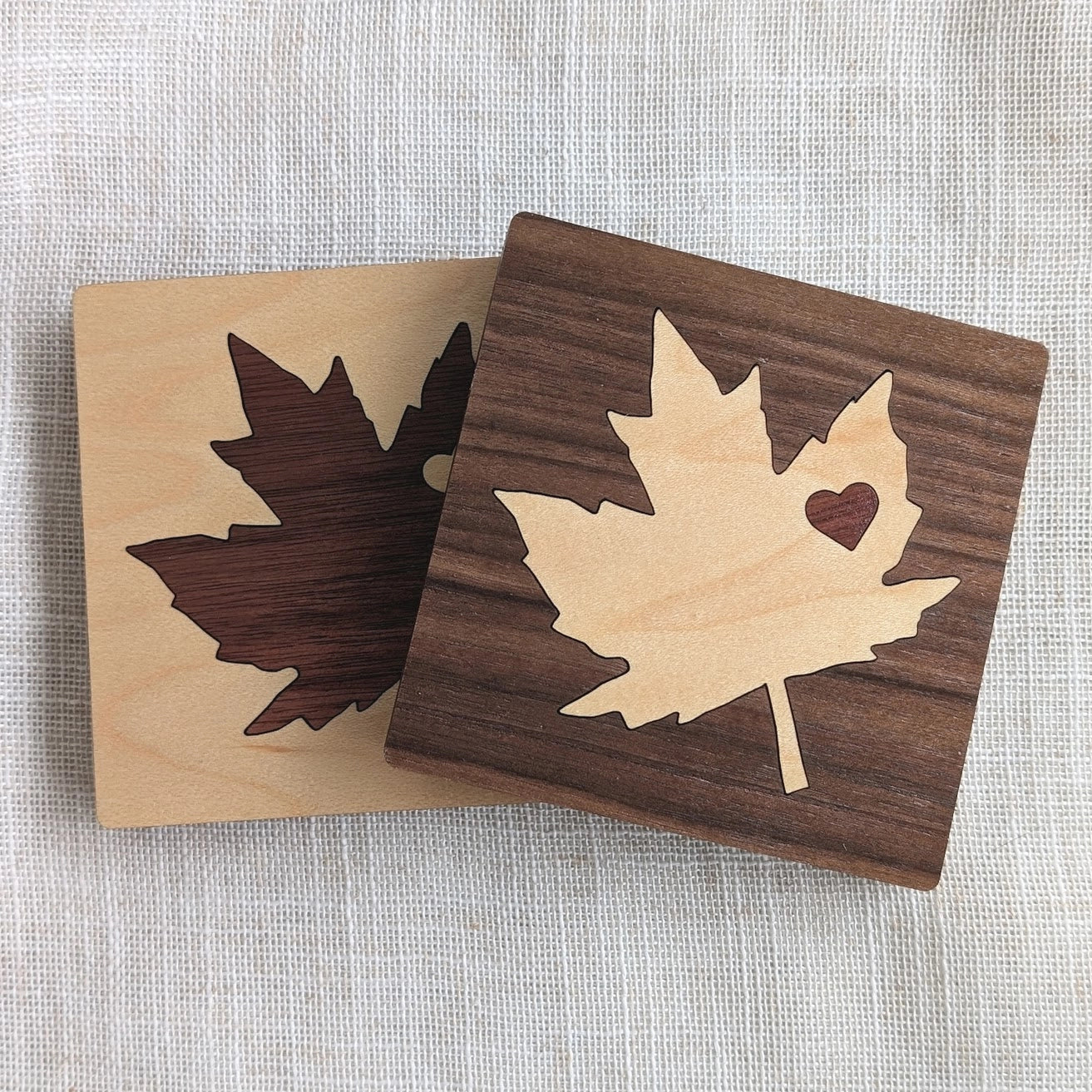Maple Leaf Wood Inlay Coaster - Made in Canada