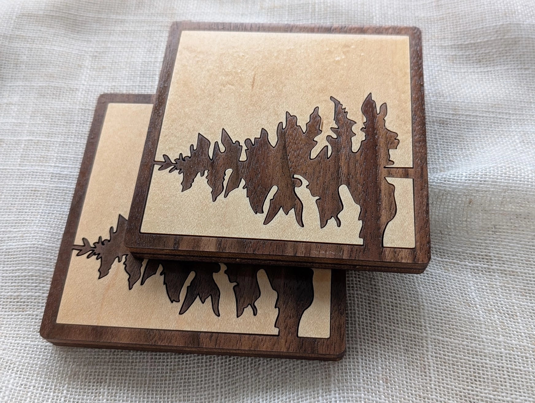 Pine Tree Inlay Wood Coaster - Made in Canada