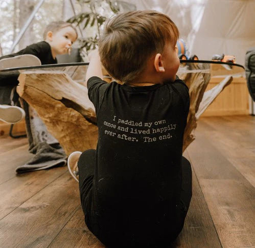 Baby / Kids 2-way zip Bamboo Romper -black with sand zipper -Paddle your own canoe 18-24 month