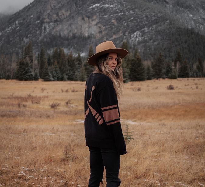 Dockside Knit Cardi - Black with Camel Paddles