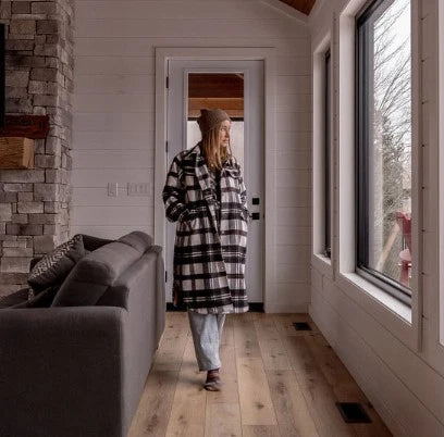 The Lake Jacket -Black and White with Rust stripes